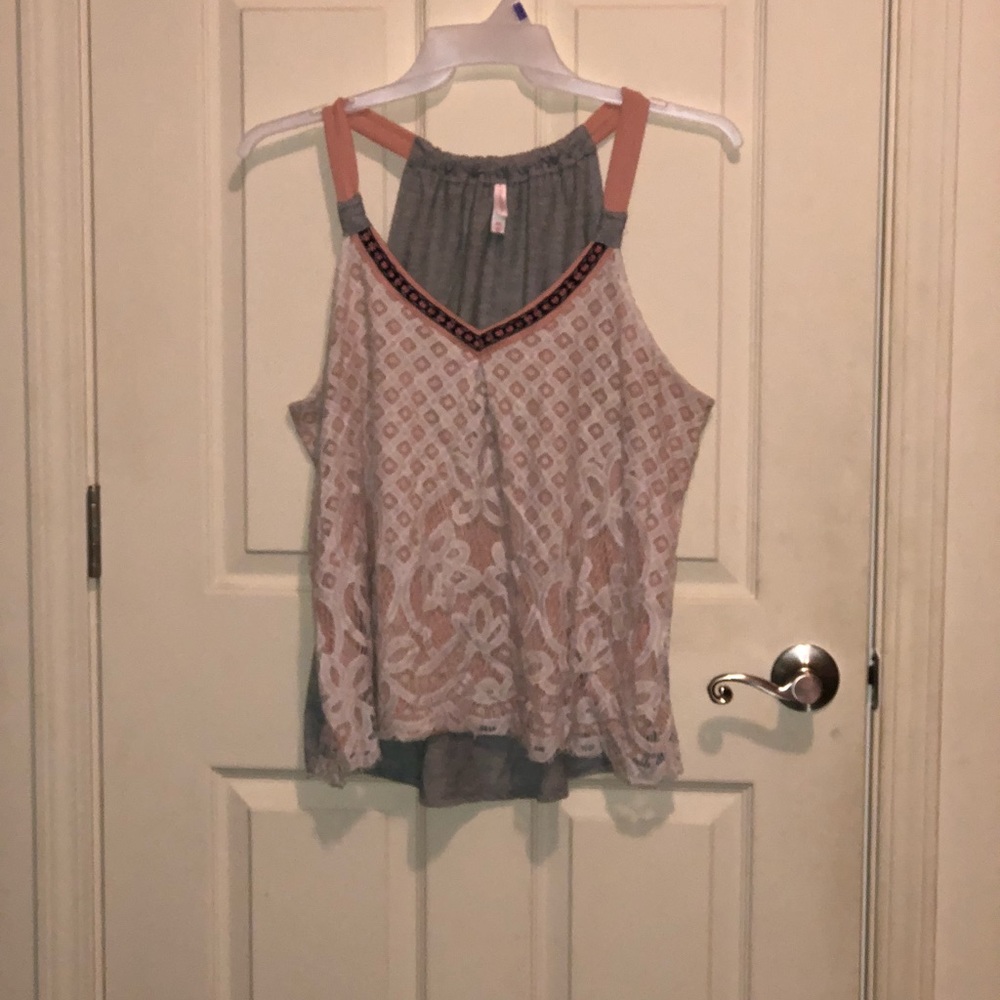 pink and gray top